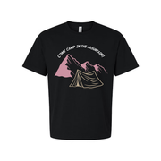 Unisex Outdoor Camping Graphic Tee With Mountain Range Tent Illustration And Arching Text