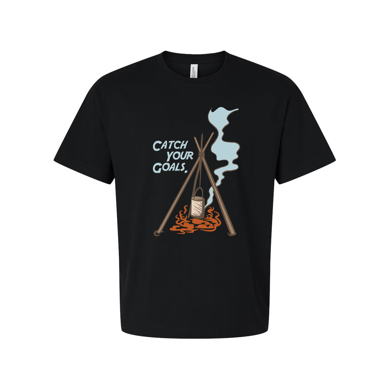 Unisex Outdoor Camping T Shirt With Tripod Campfire And Steam Illustration Graphic Tee Design