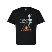 Unisex Outdoor Camping T Shirt With Tripod Campfire And Steam Illustration Graphic Tee Design