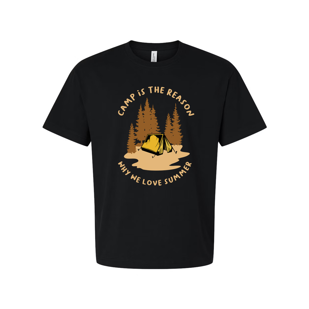 Outdoor Camping Themed Unisex T Shirt With Tent And Pine Forest Illustration For Adventure Lovers