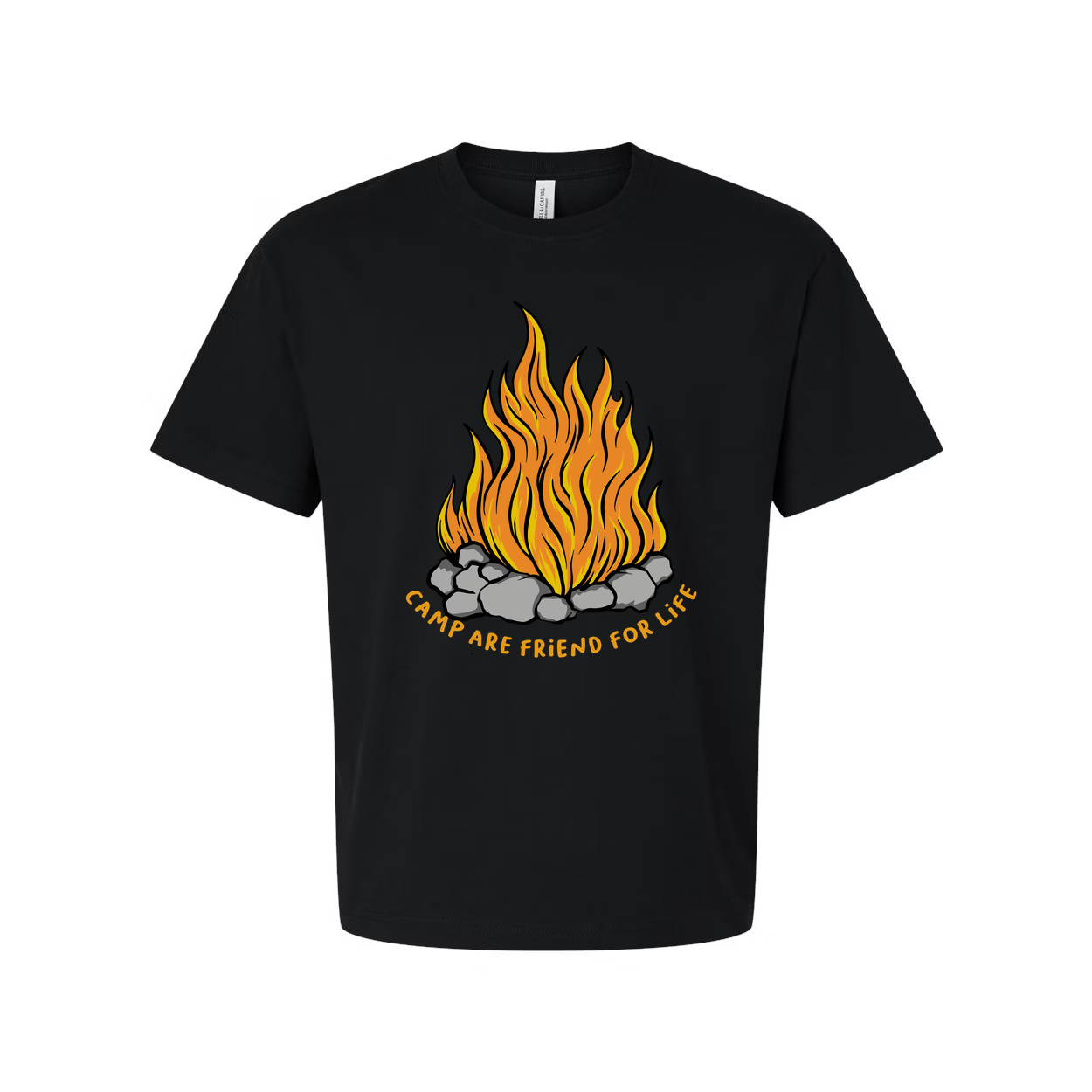 Unisex Campfire Graphic Tee With Flame Design And Rock Fire Pit For Outdoor Adventures