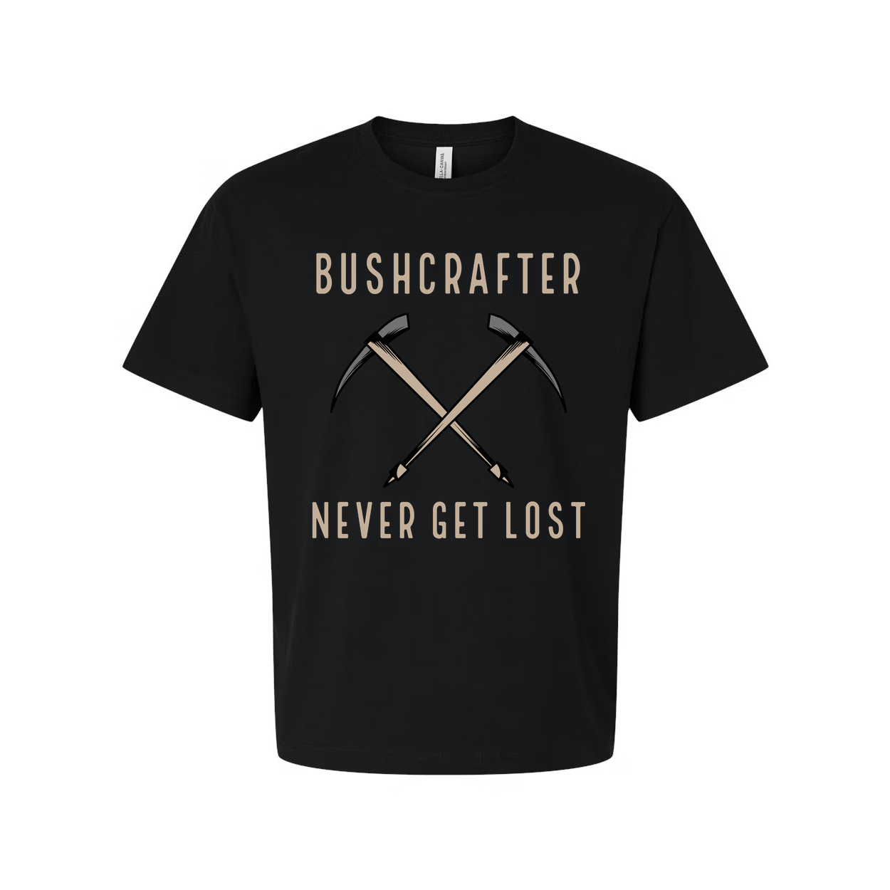 Bushcrafter Crossed Pickaxes Graphic Unisex Outdoor T Shirt Never Get Lost Adventure Ready Gear