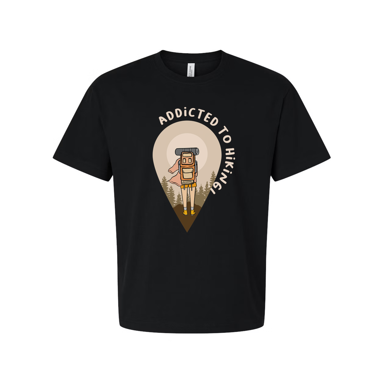 Unisex Hiking Graphic Tee With Backpack Hiker Illustration Inside Forest Pin Emblem
