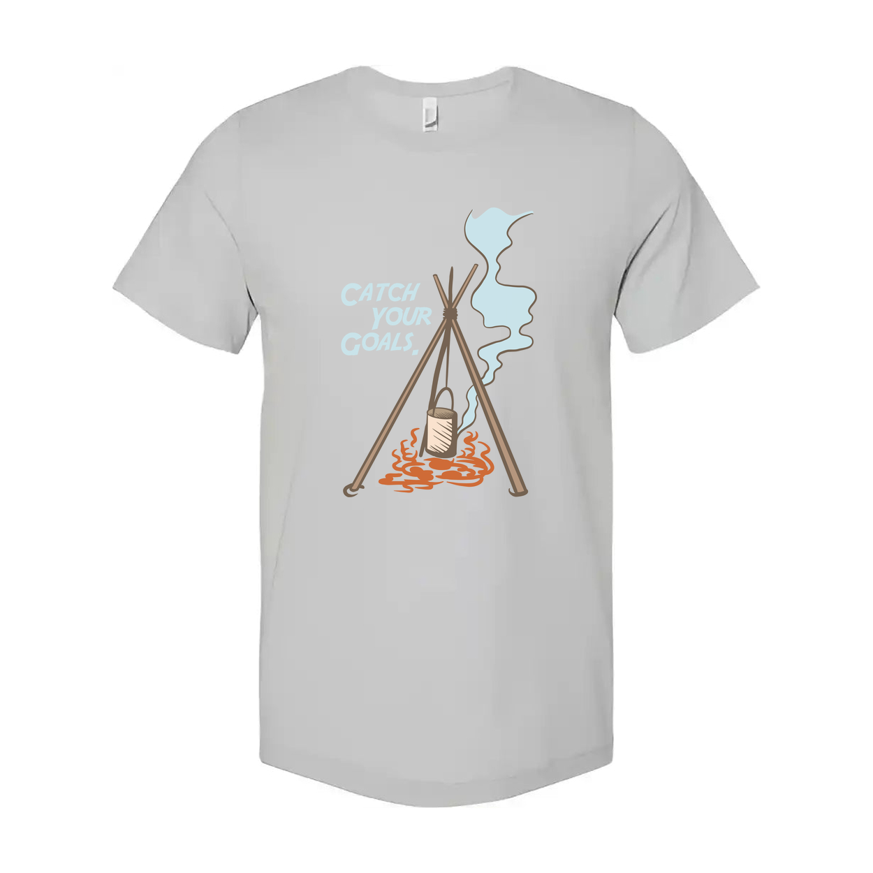 Unisex Outdoor Camping T Shirt With Tripod Campfire And Steam Illustration Graphic Tee Design