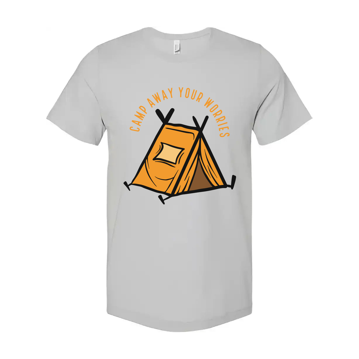 Unisex Outdoor Camping T Shirt With Tent Illustration And Camp Away Your Worries Slogan