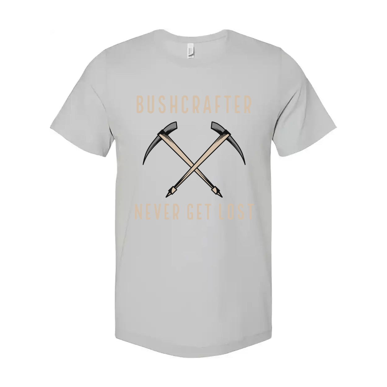 Bushcrafter Crossed Pickaxes Graphic Unisex Outdoor T Shirt Never Get Lost Adventure Ready Gear