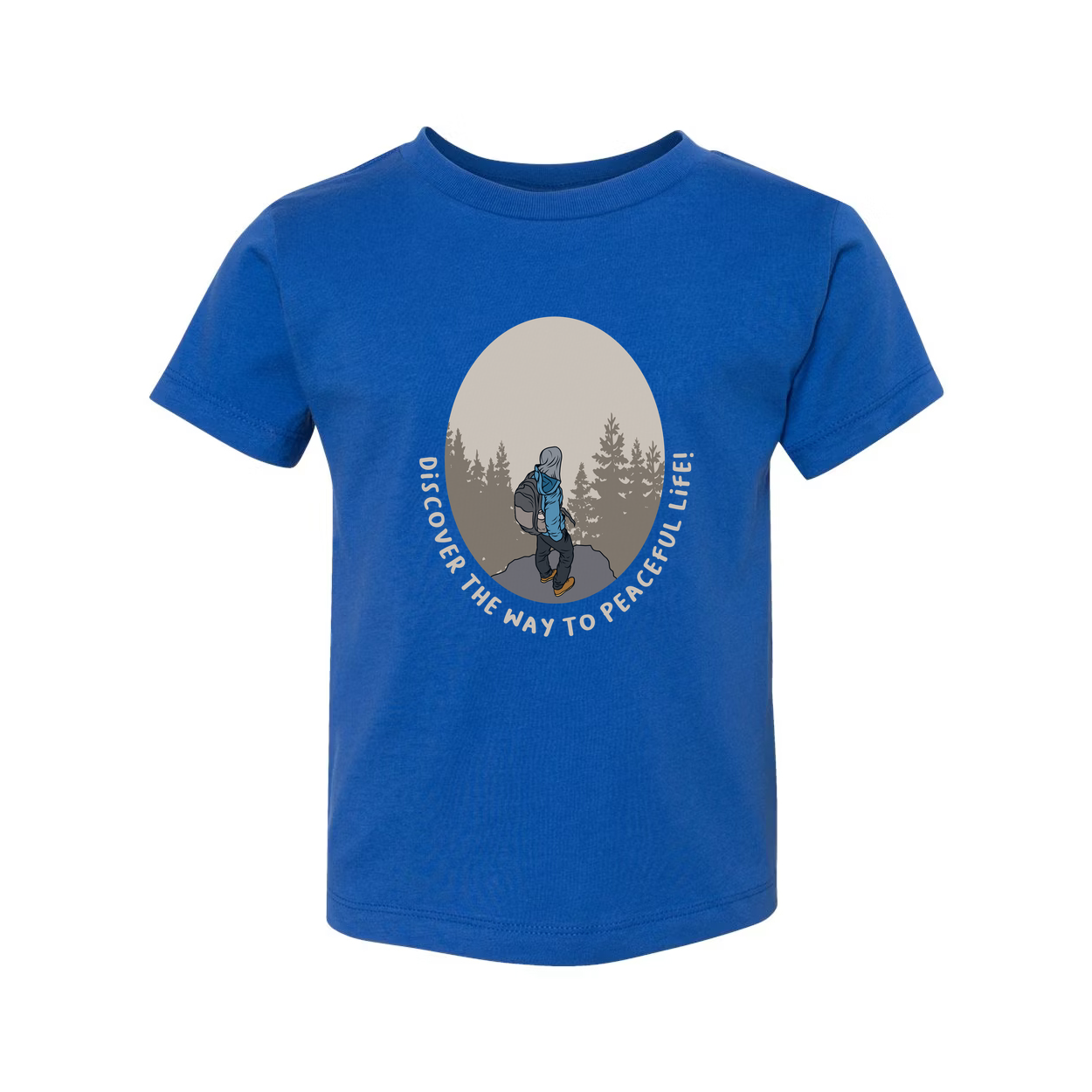 Unisex Outdoor Hiking Graphic T Shirt With Forest Circular Design And Peaceful Life Text