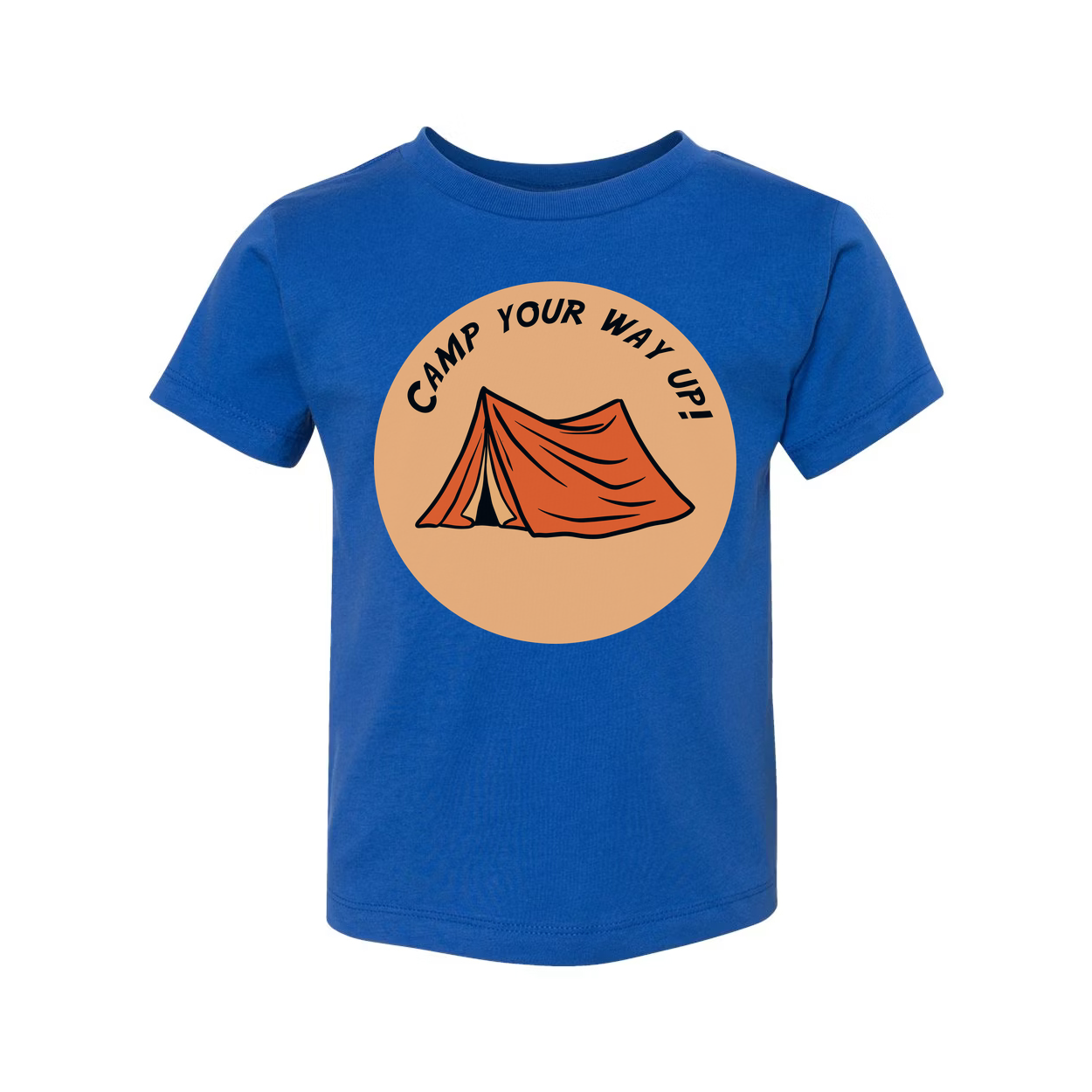 Unisex Outdoor Camping Tee With Circular Orange Tent Graphic and Adventure Theme