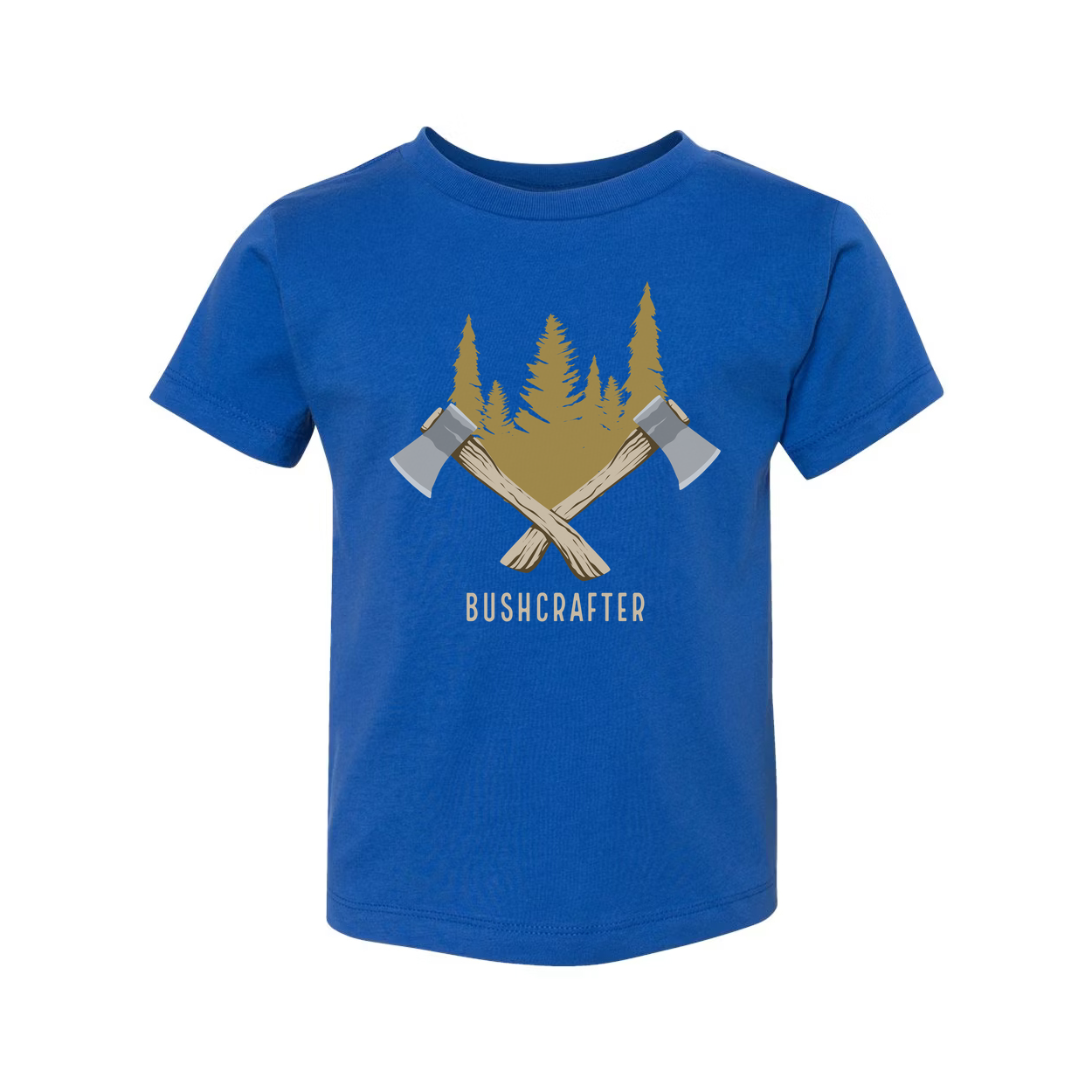 Unisex Bushcrafter Graphic T Shirt With Crossed Axes And Forest Scene Artwork For Outdoors
