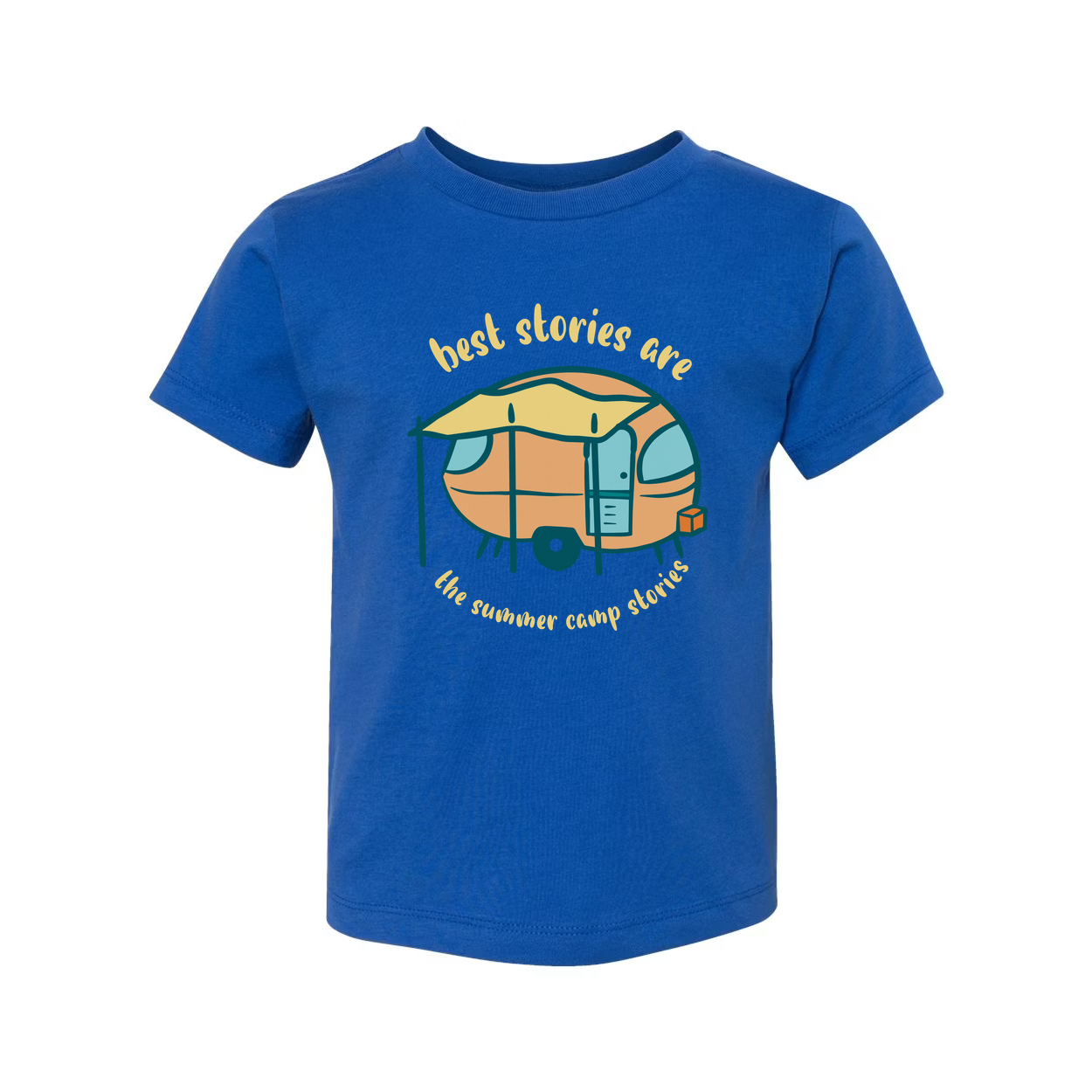Unisex Camping Themed T Shirt With Vintage Camper Trailer Illustration And Summer Camp Memories