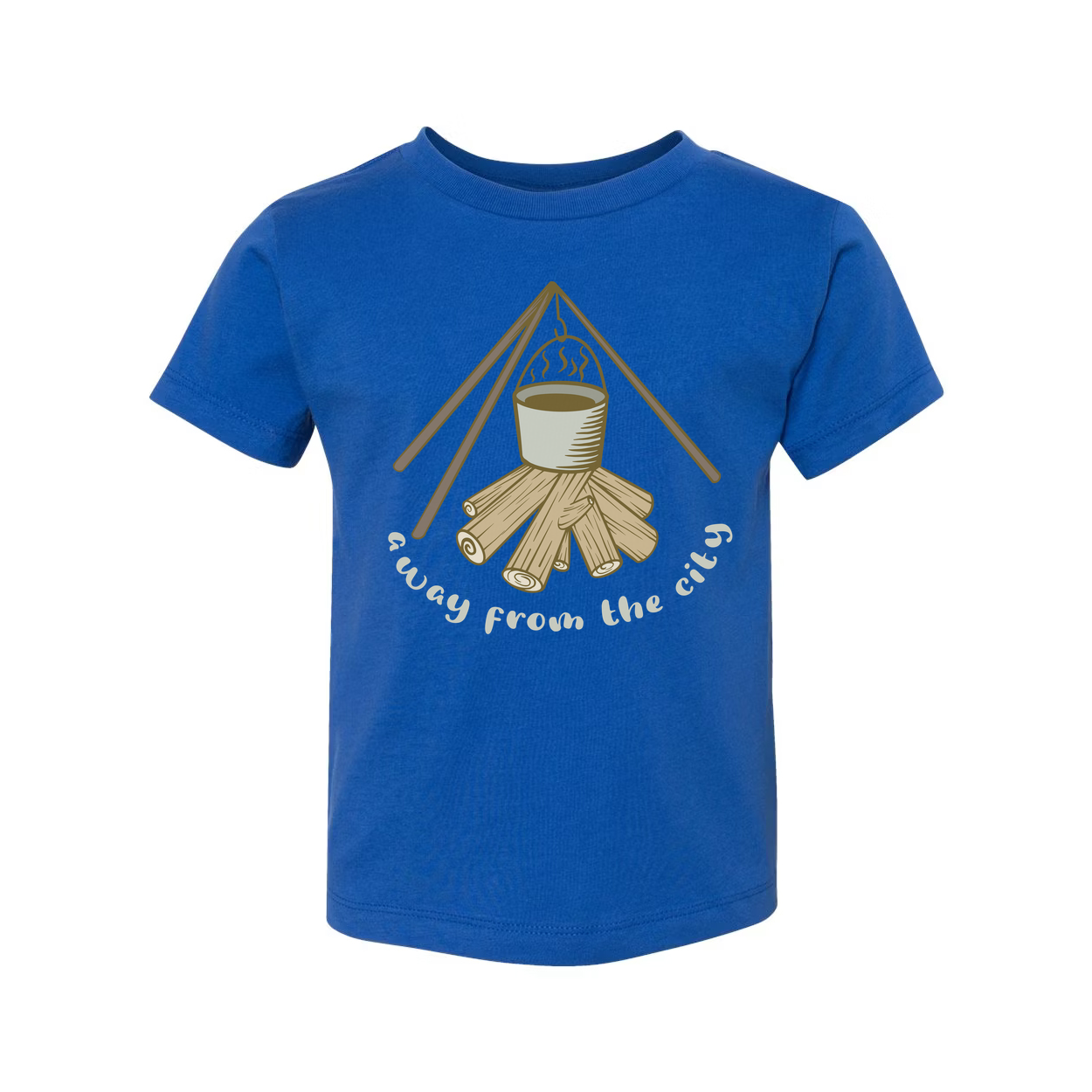 Unisex Campfire Scene Graphic Tee With Hanging Pot And Log Woodpile For Outdoor Enthusiasts