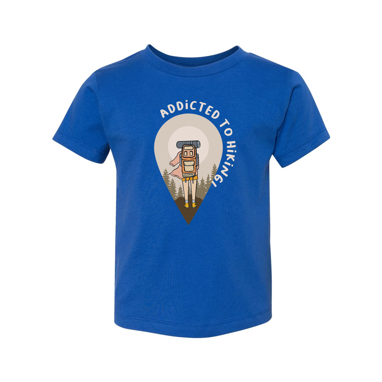 Unisex Hiking Graphic Tee With Backpack Hiker Illustration Inside Forest Pin Emblem