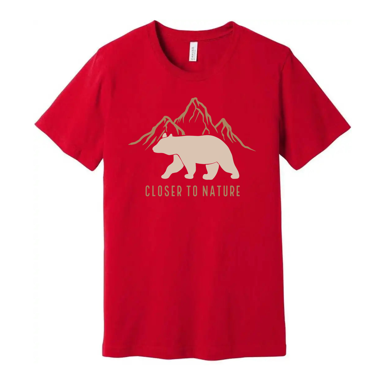 Bear And Mountain Graphic T Shirt With Closer To Nature Motto For Outdoors Lovers