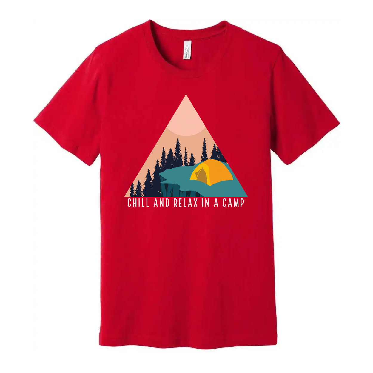 Unisex Outdoor Camping Graphic Tee With Tent And Pine Forest Scene For Hiking Trips
