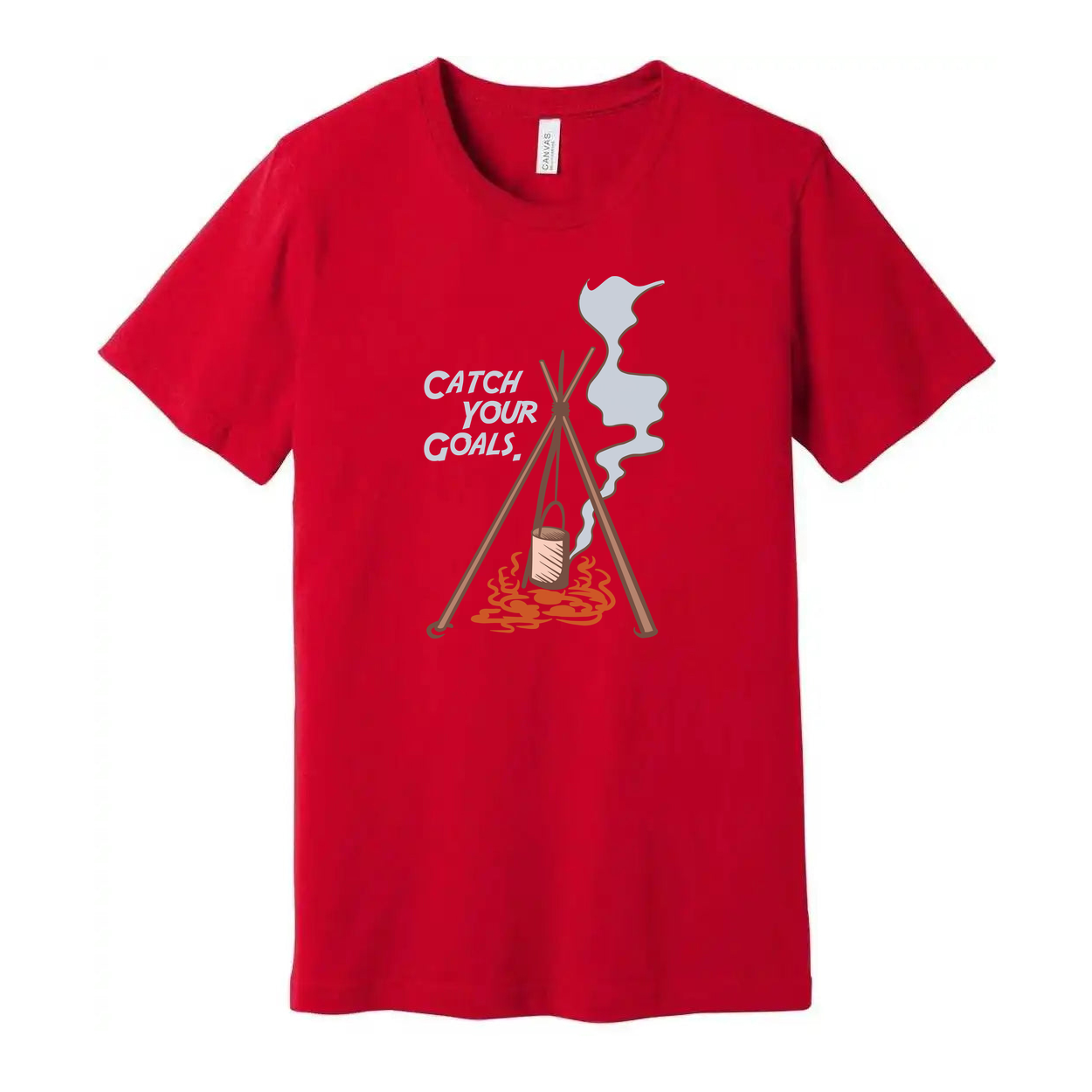 Unisex Outdoor Camping T Shirt With Tripod Campfire And Steam Illustration Graphic Tee Design