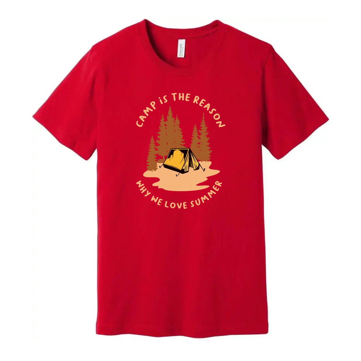 Outdoor Camping Themed Unisex T Shirt With Tent And Pine Forest Illustration For Adventure Lovers