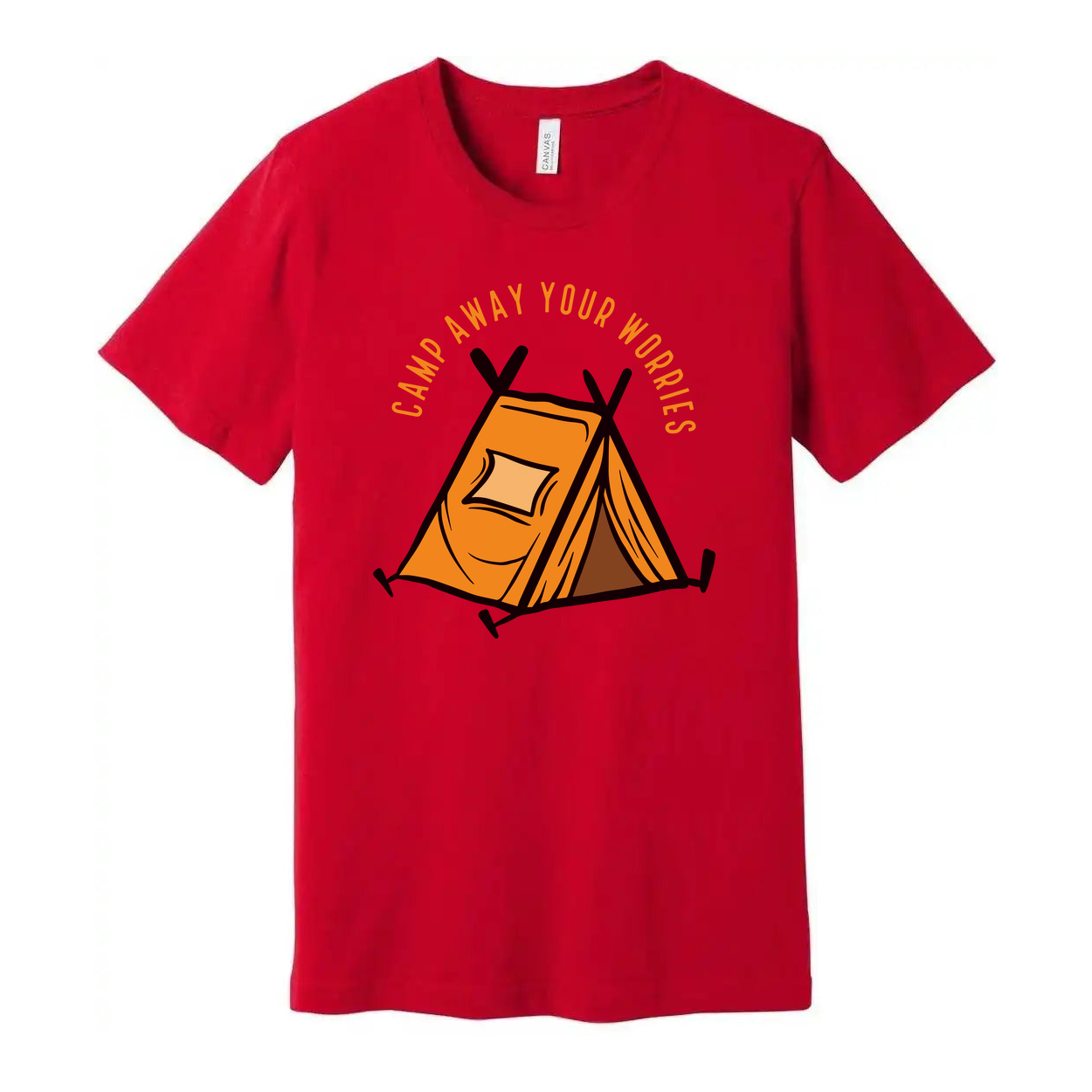 Unisex Outdoor Camping T Shirt With Tent Illustration And Camp Away Your Worries Slogan