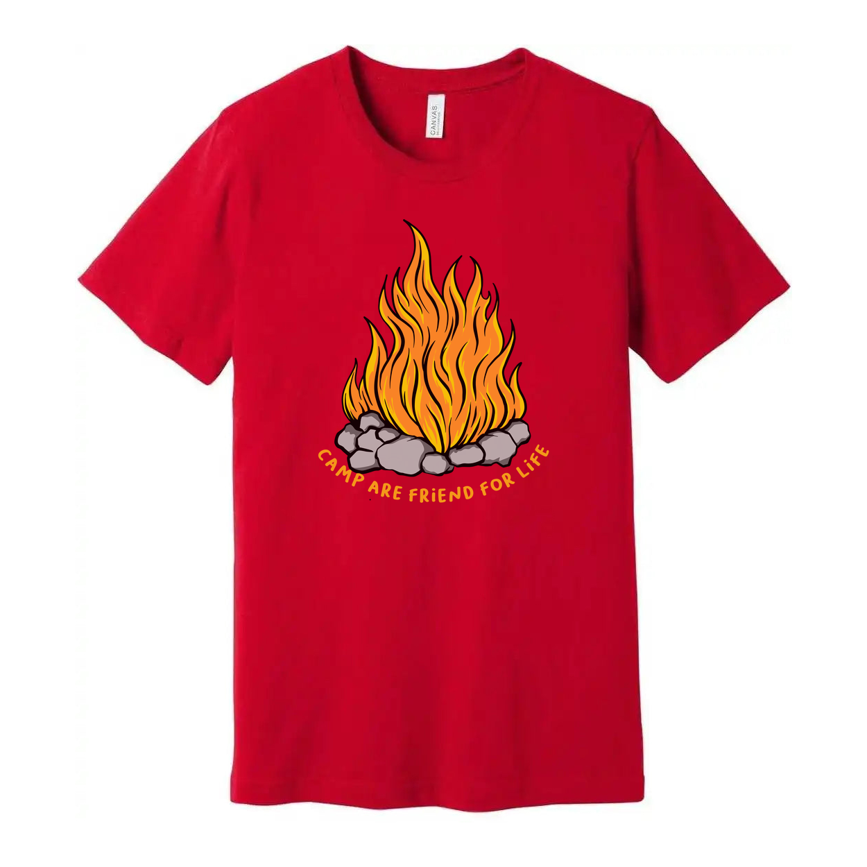 Unisex Campfire Graphic Tee With Flame Design And Rock Fire Pit For Outdoor Adventures