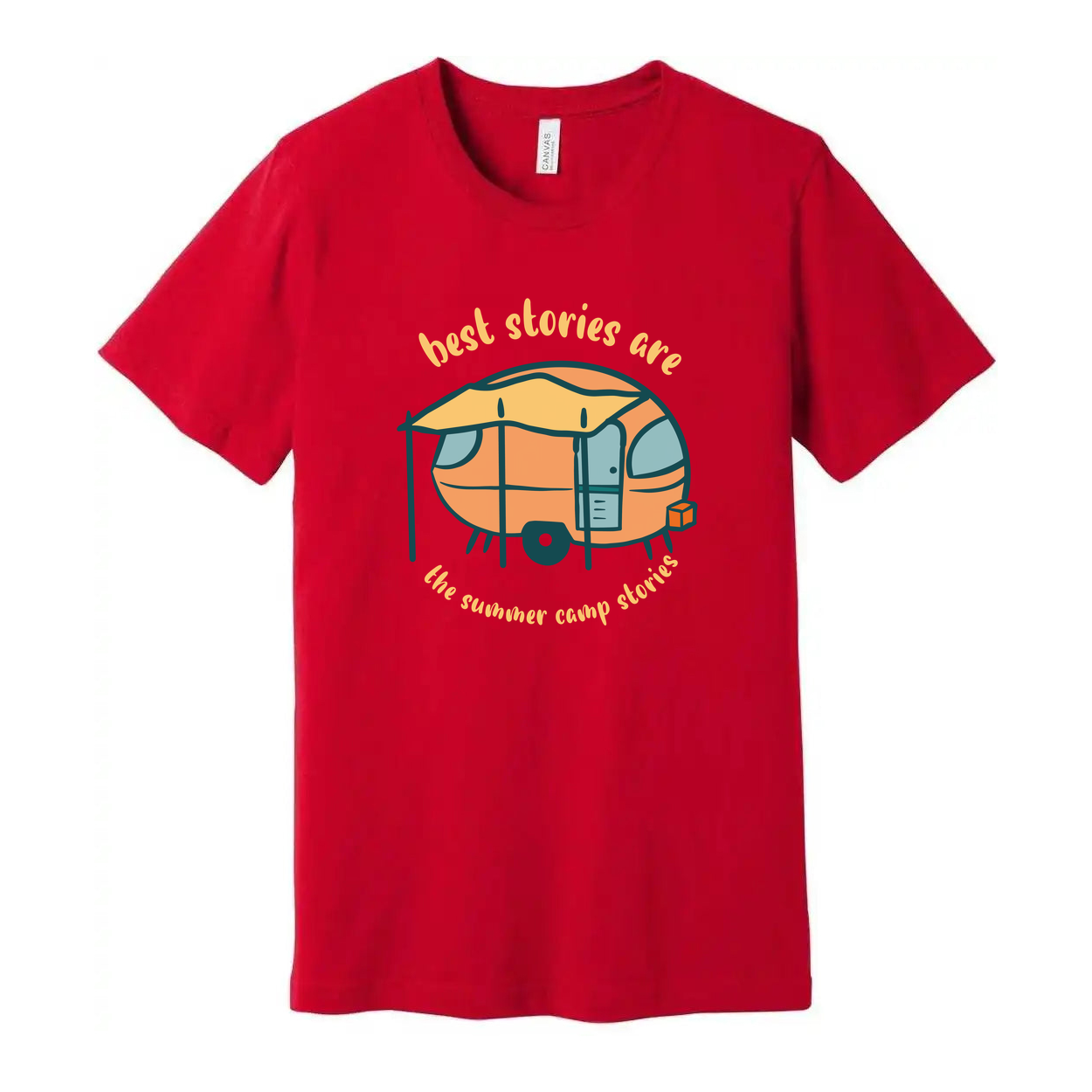 Unisex Camping Themed T Shirt With Vintage Camper Trailer Illustration And Summer Camp Memories