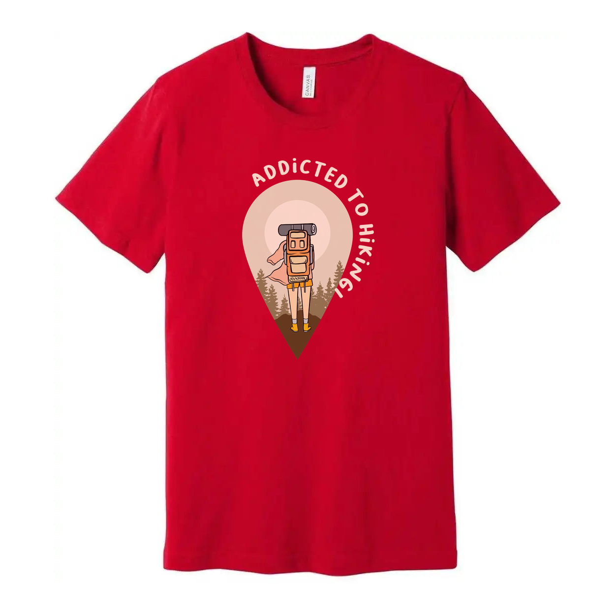 Unisex Hiking Graphic Tee With Backpack Hiker Illustration Inside Forest Pin Emblem