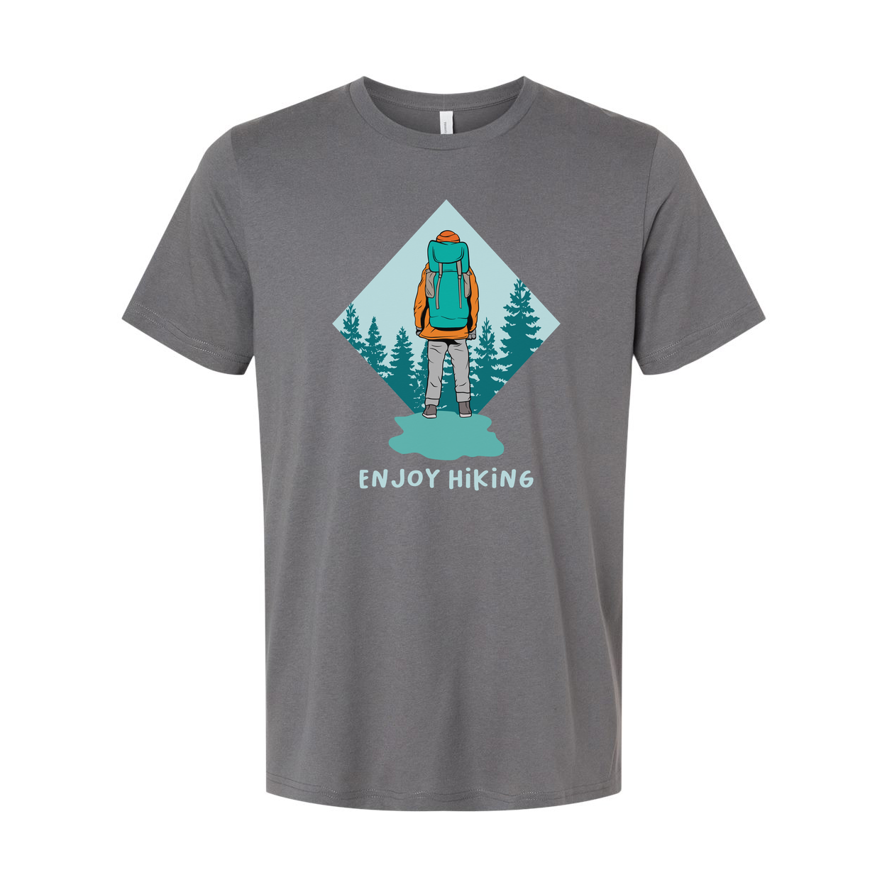 Unisex Hiking Graphic Tee With Backpacker Silhouette Inside Diamond Mountain Forest Scene