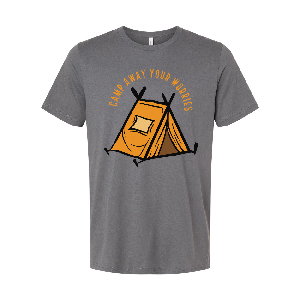 Unisex Outdoor Camping T Shirt With Tent Illustration And Camp Away Your Worries Slogan