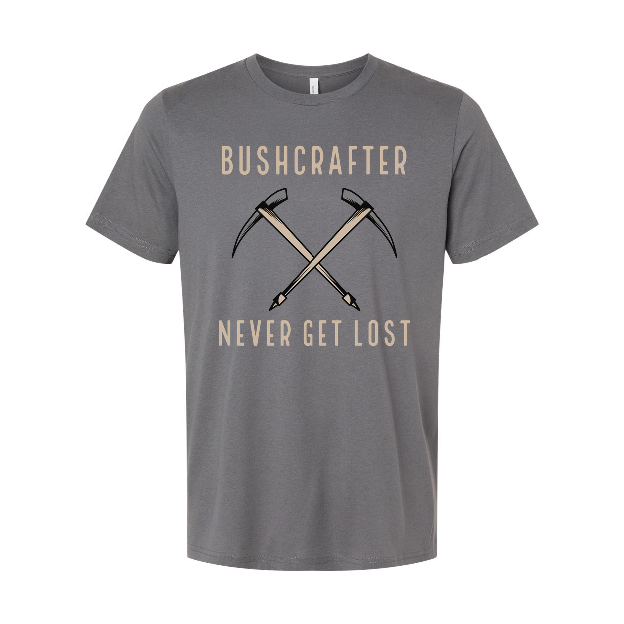 Bushcrafter Crossed Pickaxes Graphic Unisex Outdoor T Shirt Never Get Lost Adventure Ready Gear
