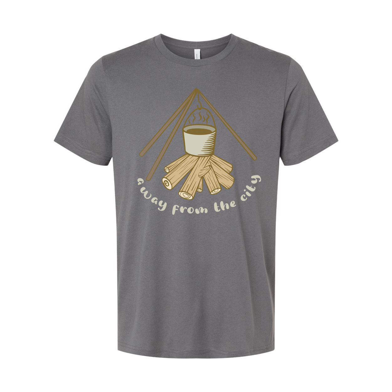 Unisex Campfire Scene Graphic Tee With Hanging Pot And Log Woodpile For Outdoor Enthusiasts