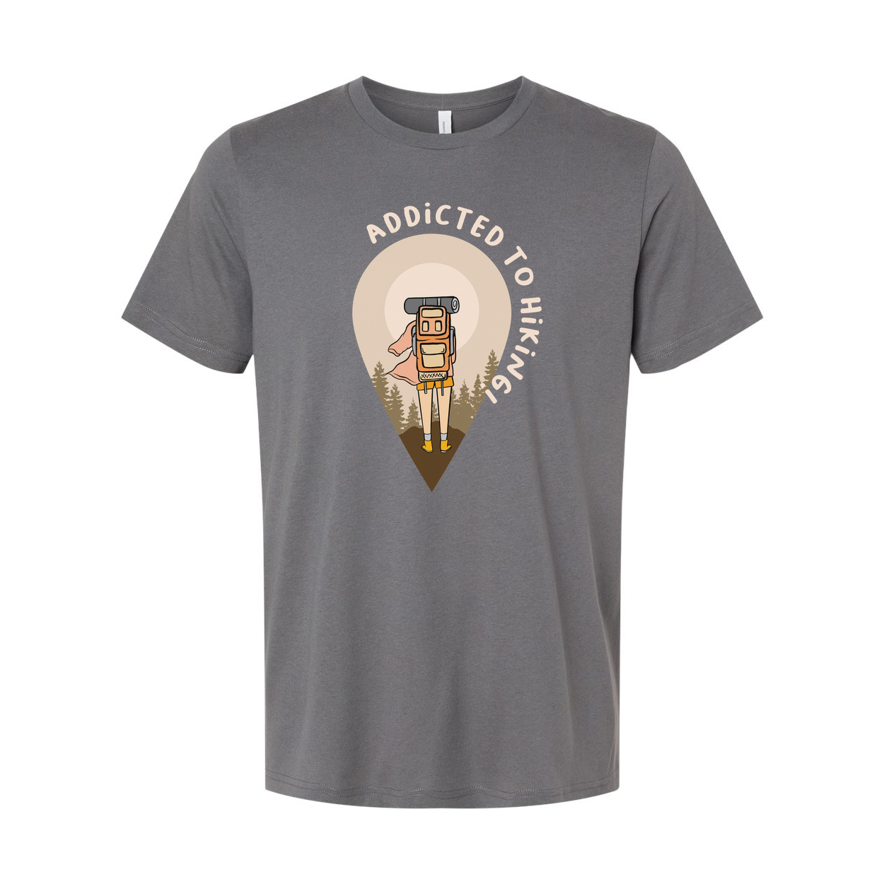 Unisex Hiking Graphic Tee With Backpack Hiker Illustration Inside Forest Pin Emblem