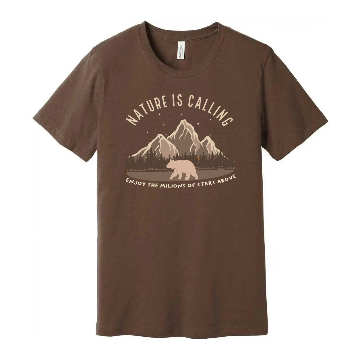 Unisex Outdoor Adventure T Shirt With Mountain Range Bear Graphic And Nature Is Calling