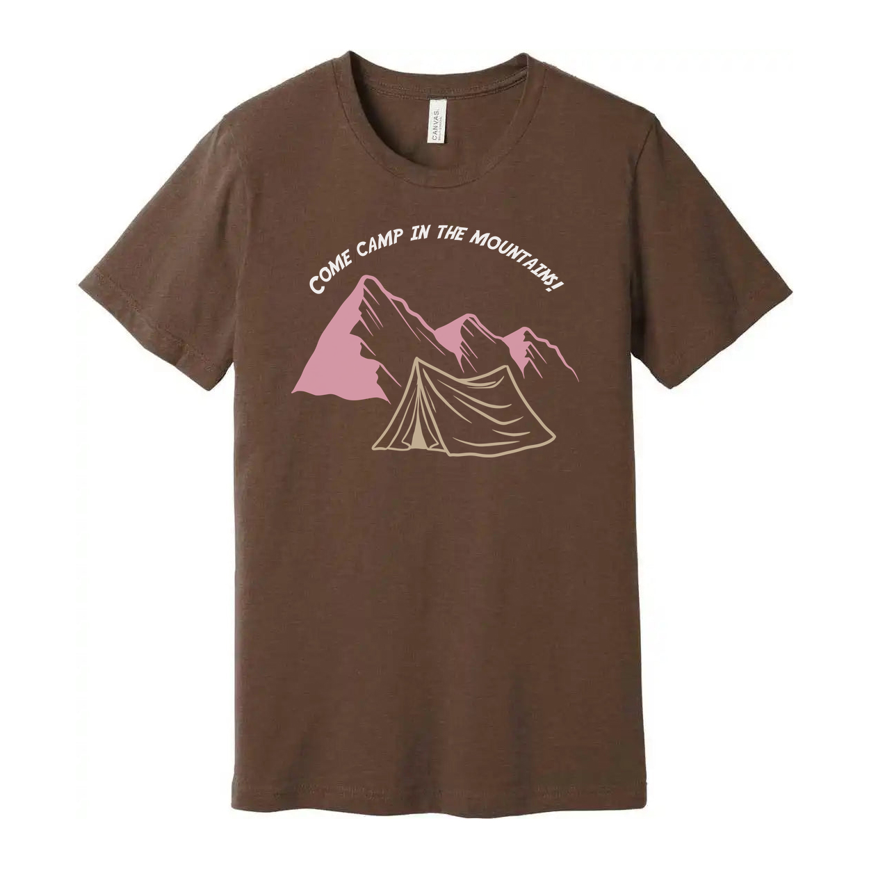 Unisex Outdoor Camping Graphic Tee With Mountain Range Tent Illustration And Arching Text