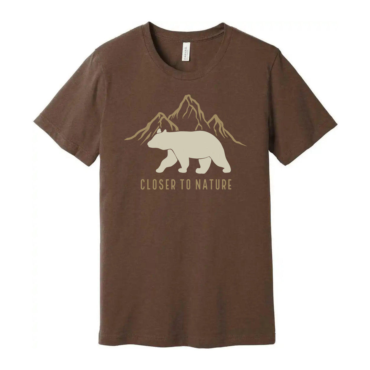 Bear And Mountain Graphic T Shirt With Closer To Nature Motto For Outdoors Lovers