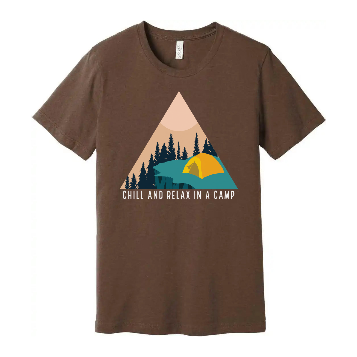 Unisex Outdoor Camping Graphic Tee With Tent And Pine Forest Scene For Hiking Trips