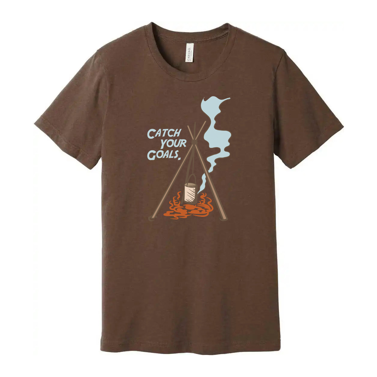 Unisex Outdoor Camping T Shirt With Tripod Campfire And Steam Illustration Graphic Tee Design