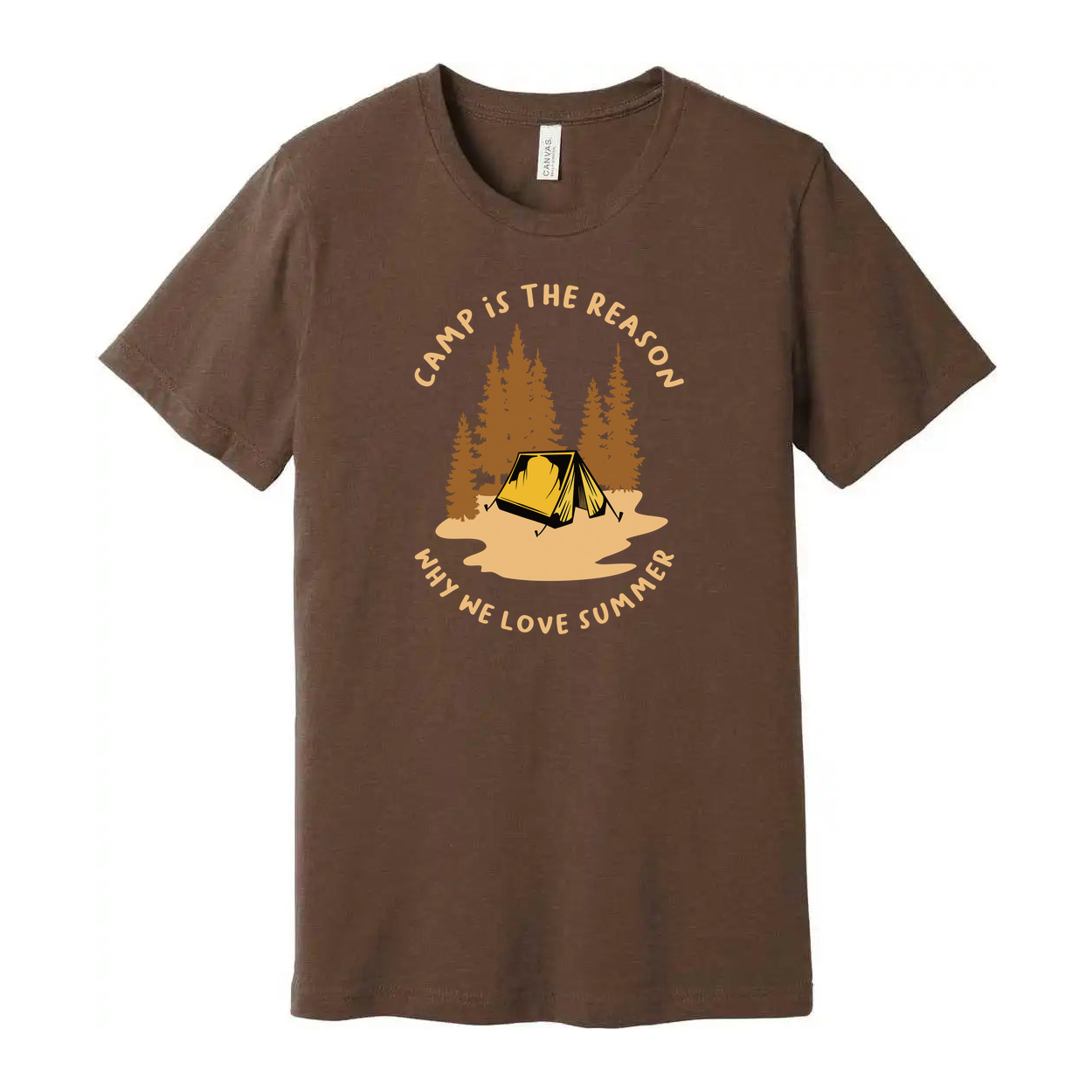 Outdoor Camping Themed Unisex T Shirt With Tent And Pine Forest Illustration For Adventure Lovers
