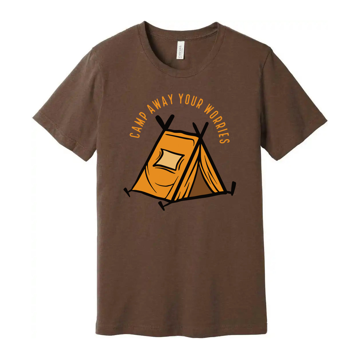 Unisex Outdoor Camping T Shirt With Tent Illustration And Camp Away Your Worries Slogan