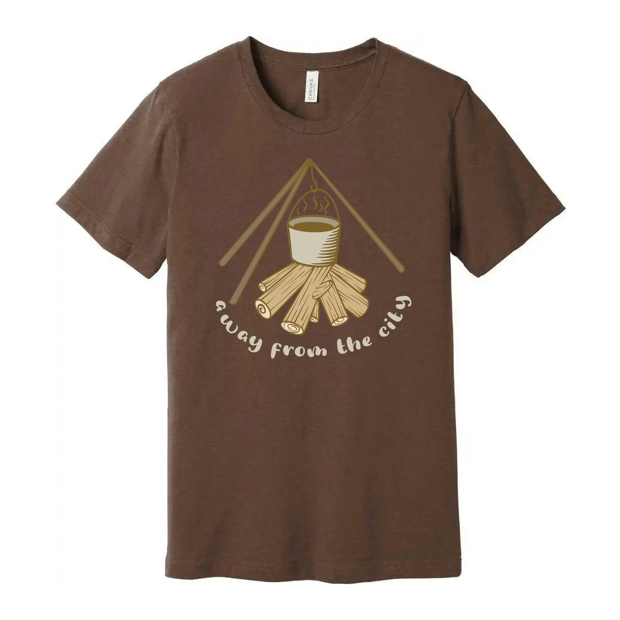 Unisex Campfire Scene Graphic Tee With Hanging Pot And Log Woodpile For Outdoor Enthusiasts