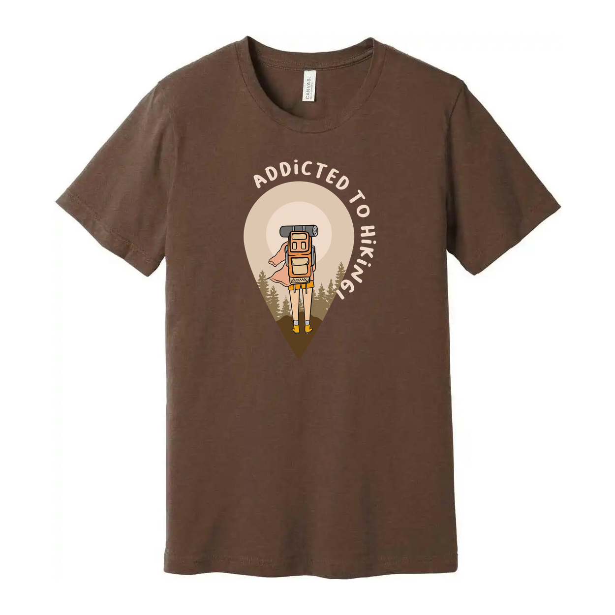 Unisex Hiking Graphic Tee With Backpack Hiker Illustration Inside Forest Pin Emblem