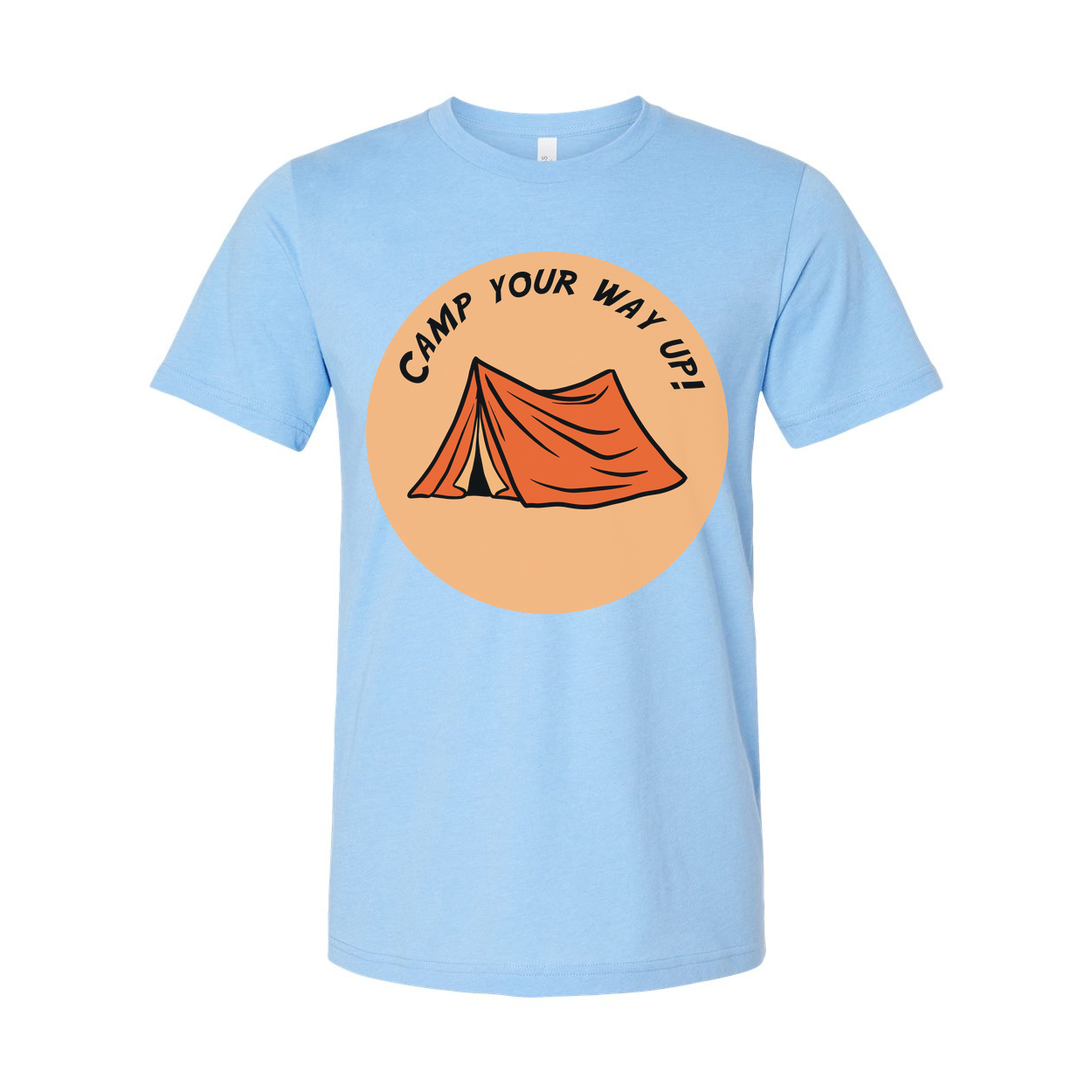 Unisex Outdoor Camping Tee With Circular Orange Tent Graphic and Adventure Theme