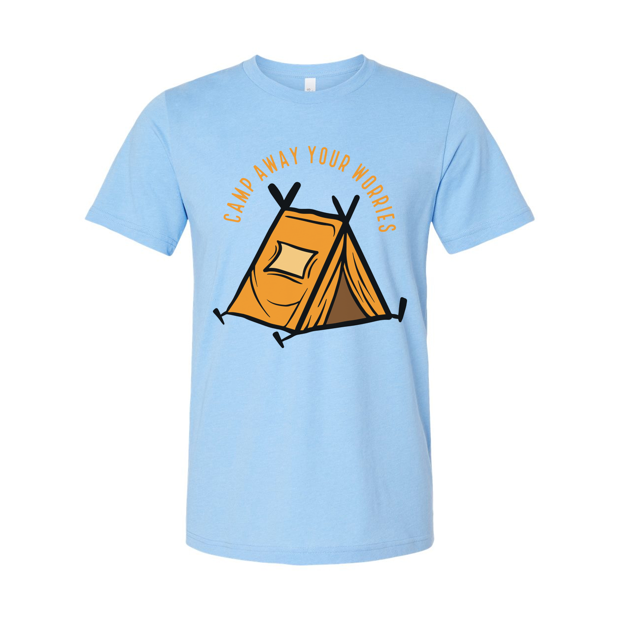Unisex Outdoor Camping T Shirt With Tent Illustration And Camp Away Your Worries Slogan