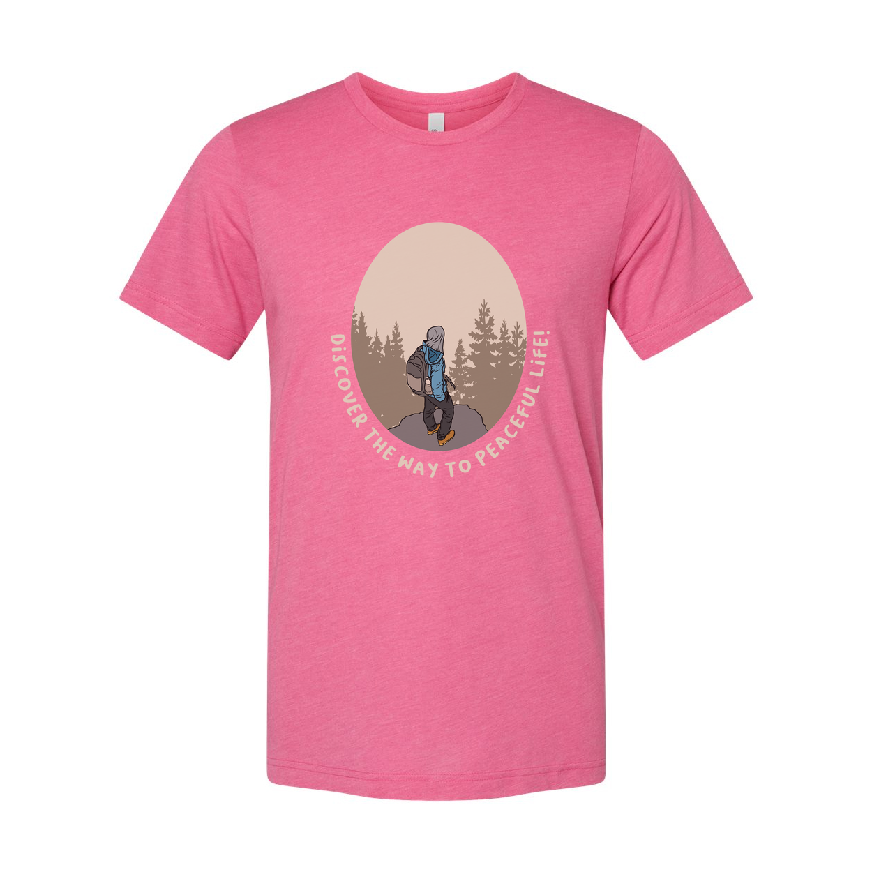 Unisex Outdoor Hiking Graphic T Shirt With Forest Circular Design And Peaceful Life Text