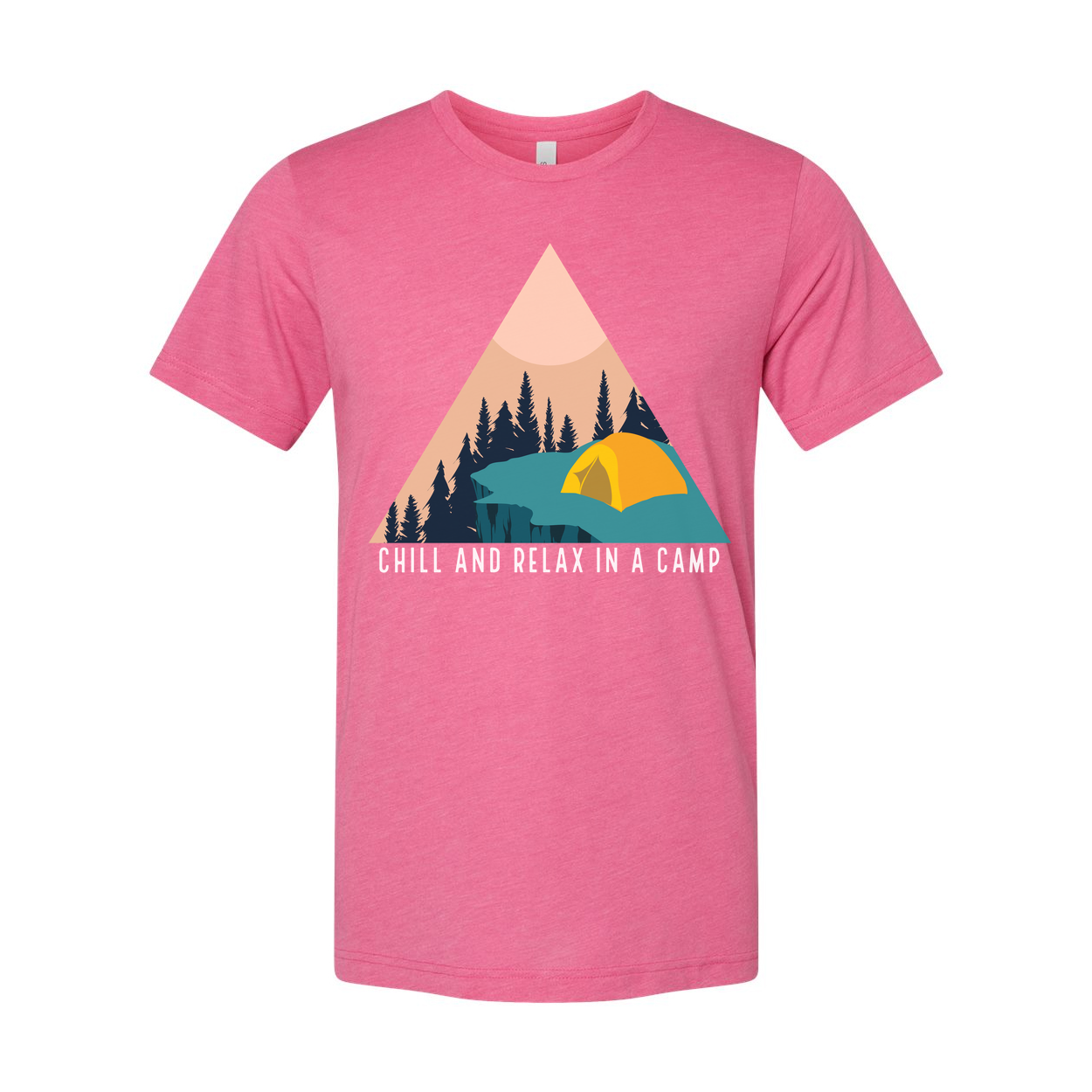 Unisex Outdoor Camping Graphic Tee With Tent And Pine Forest Scene For Hiking Trips