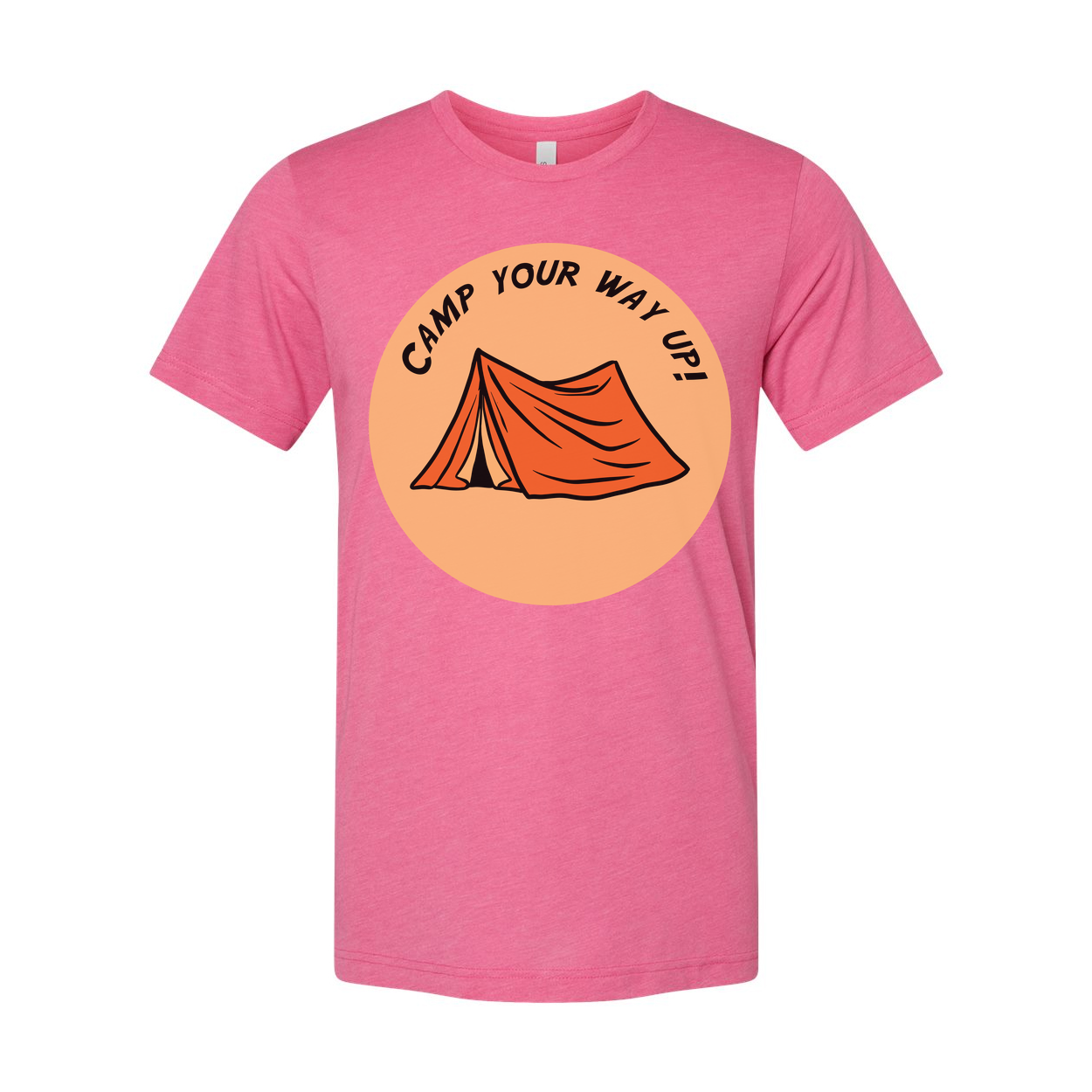 Unisex Outdoor Camping Tee With Circular Orange Tent Graphic and Adventure Theme