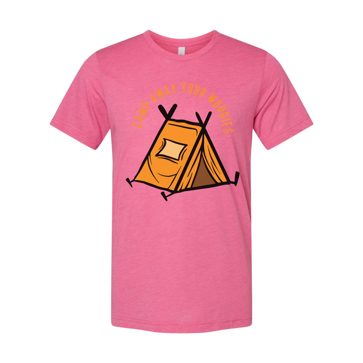 Unisex Outdoor Camping T Shirt With Tent Illustration And Camp Away Your Worries Slogan