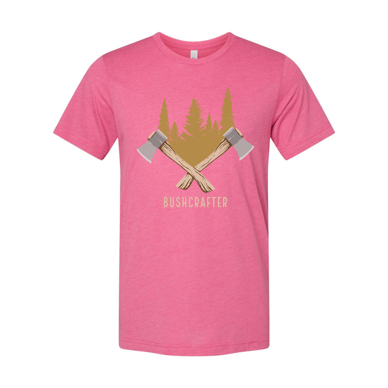 Unisex Bushcrafter Graphic T Shirt With Crossed Axes And Forest Scene Artwork For Outdoors