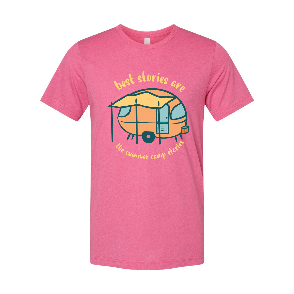 Unisex Camping Themed T Shirt With Vintage Camper Trailer Illustration And Summer Camp Memories