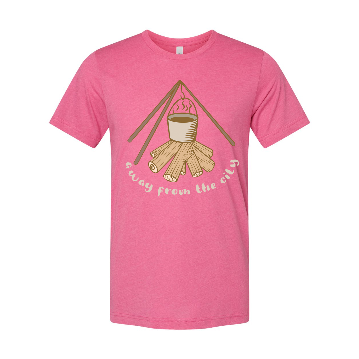 Unisex Campfire Scene Graphic Tee With Hanging Pot And Log Woodpile For Outdoor Enthusiasts