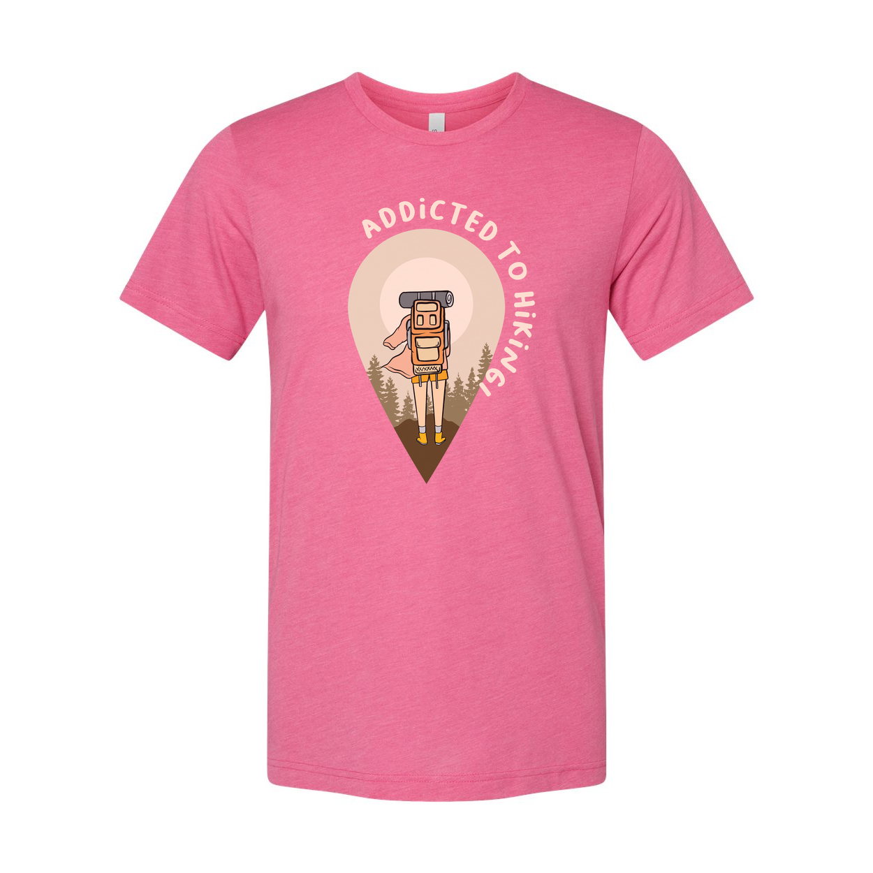 Unisex Hiking Graphic Tee With Backpack Hiker Illustration Inside Forest Pin Emblem
