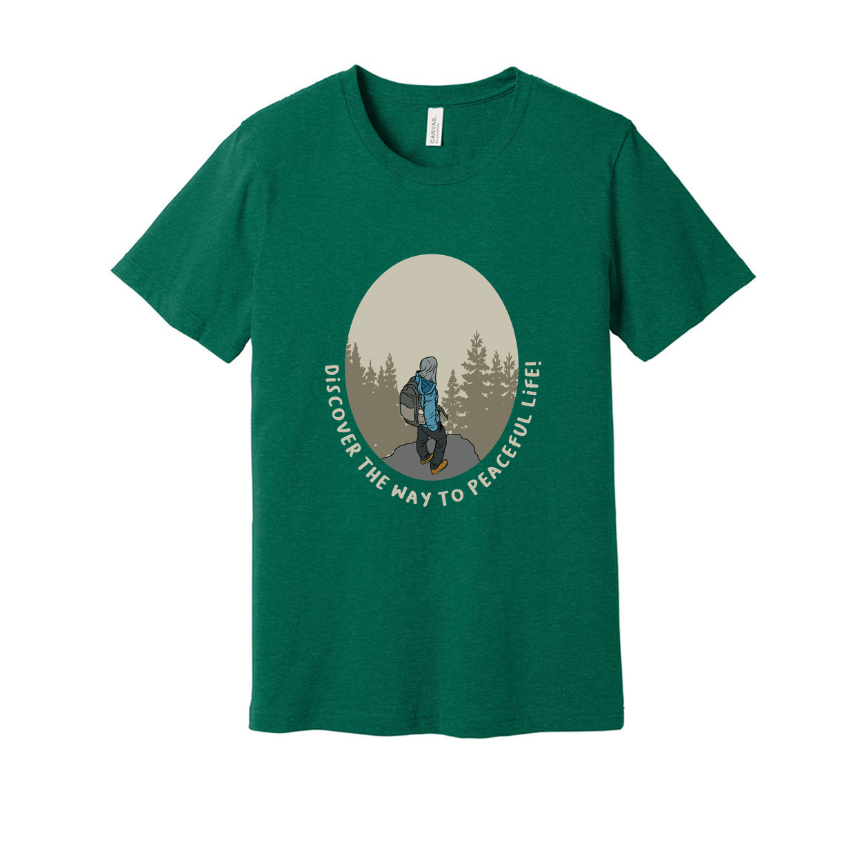 Unisex Outdoor Hiking Graphic T Shirt With Forest Circular Design And Peaceful Life Text