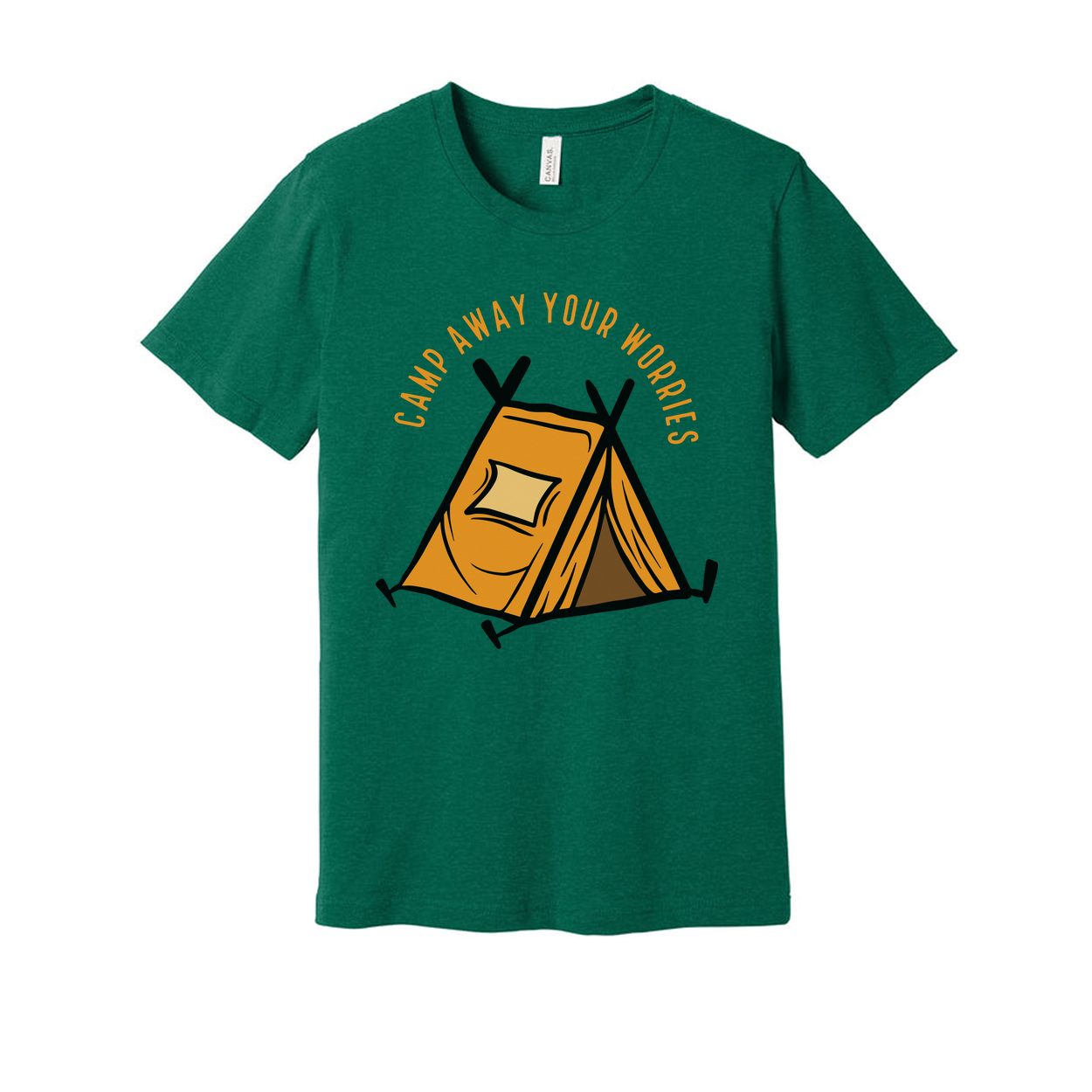 Unisex Outdoor Camping T Shirt With Tent Illustration And Camp Away Your Worries Slogan